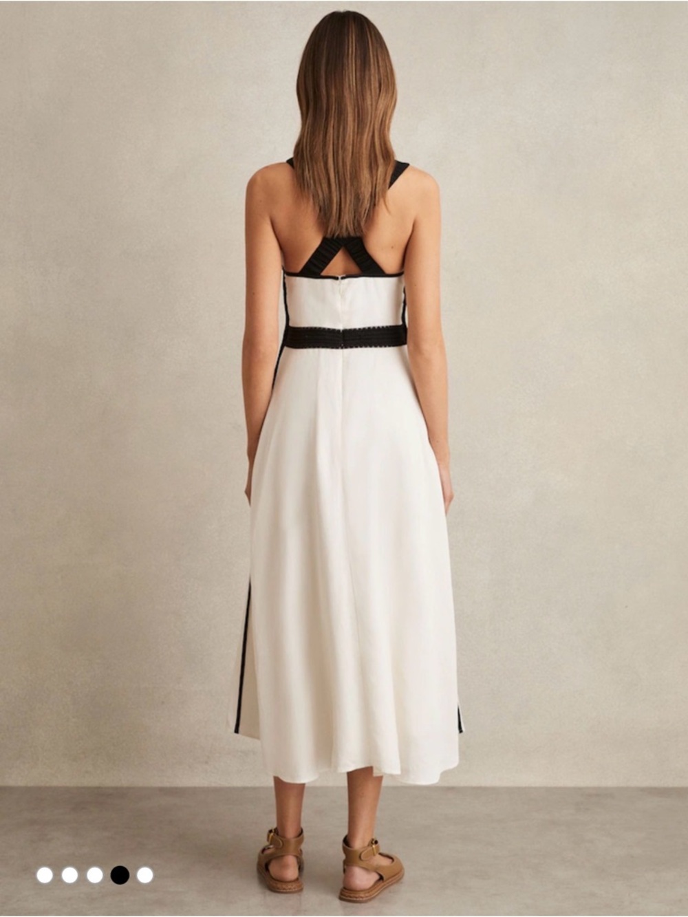 Reiss Ivory and Black Contrast-Trim Midi Dress - Picture 4 of 8